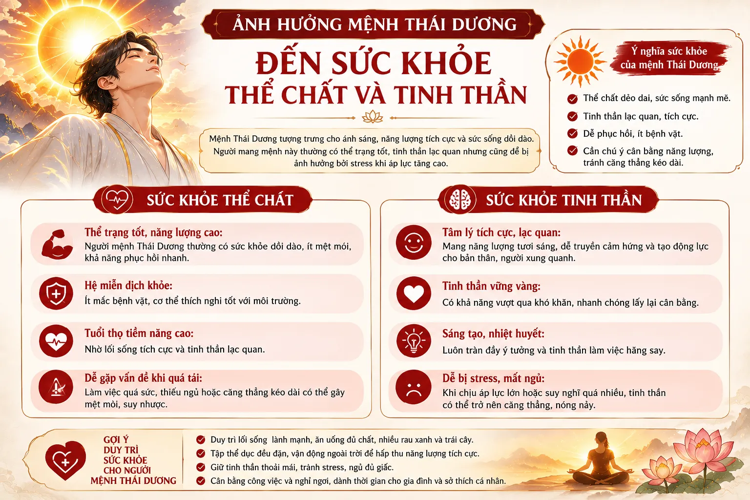Sao thái dương khi toạ thủ tại cung sức khoẻ, tật ách