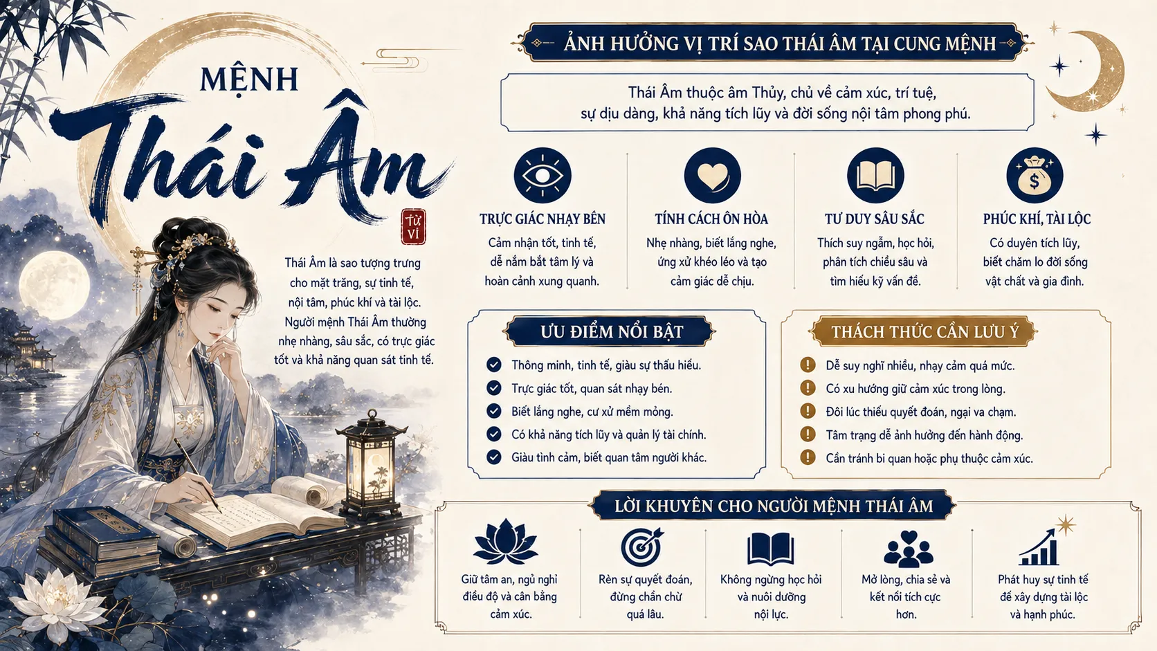 Sao thái âm tại các vị trí sáng hay hãm địa