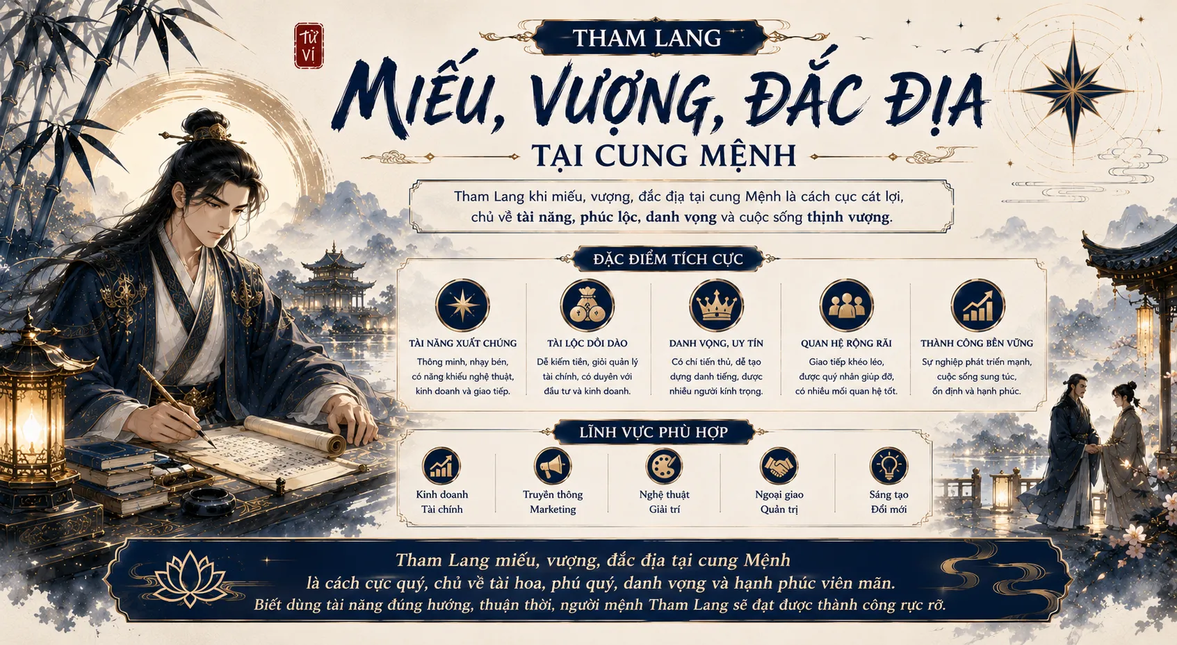Các vị trí vượng, đắc địa tại cung mệnh của sao tham lang