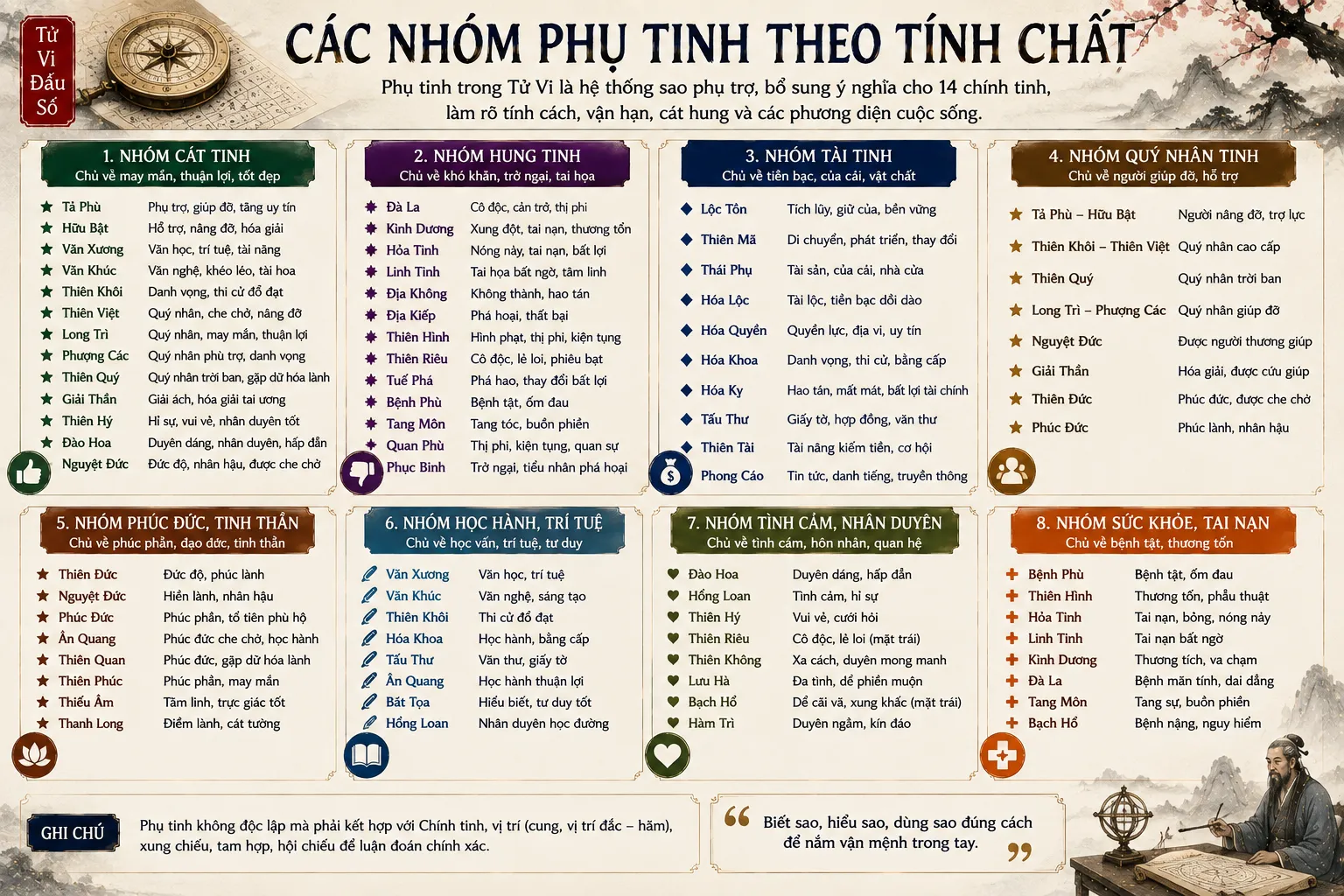 Các nhóm phụ tinh theo tính chất