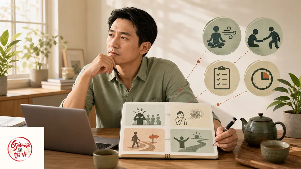 Người đàn ông ghi nhật ký tình huống áp lực, phản ứng đầu tiên, lựa chọn thay thế và kết quả quan sát