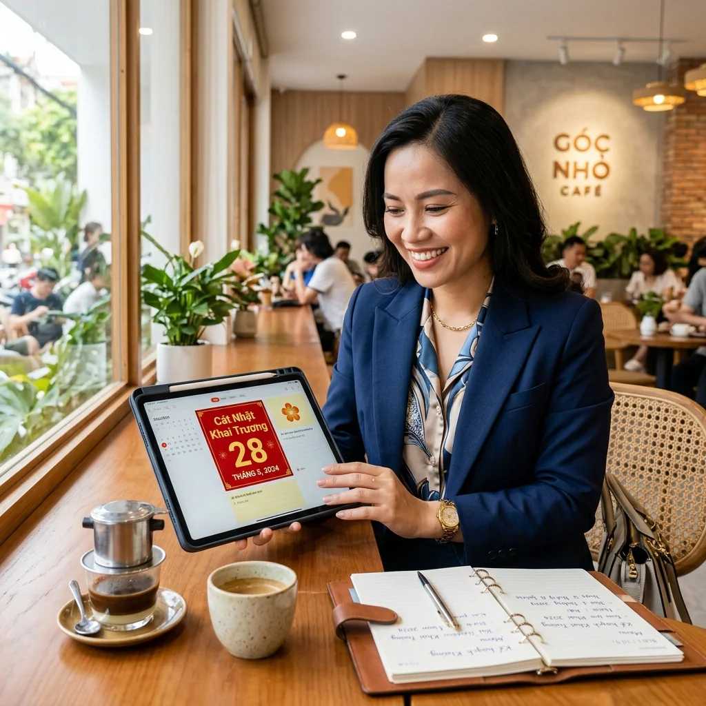 Chủ cơ sở kinh doanh tự tin chuẩn bị kế hoạch vận hành và chọn ngày lành tháng tốt mở cửa hàng