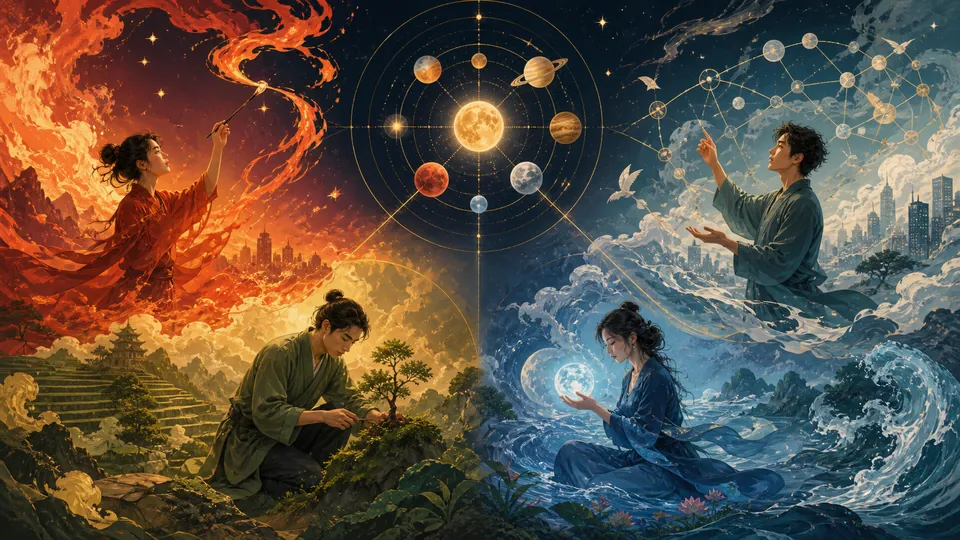 Minh họa năng lượng Stellium qua bốn nguyên tố Lửa Đất Khí Nước