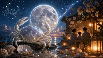 Con cua bạc cạnh sóng nước, vỏ sò và đèn lồng
