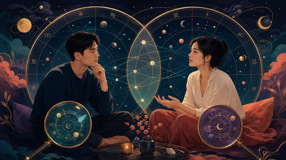 Minh họa so sánh các điểm Dwad trong synastry với sự tự chủ và lựa chọn