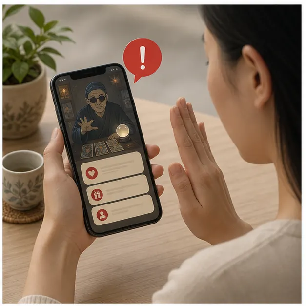 Điện thoại úp xuống cạnh sổ ghi chú và biểu tượng kiểm chứng trong chủ đề tự bảo vệ trước lời dụ dỗ