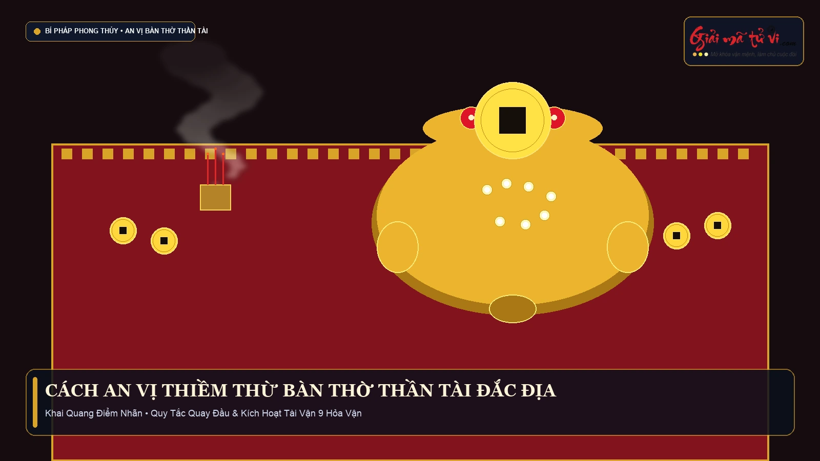 Cách an vị Thiềm Thừ Cóc ngậm tiền chuẩn phong thủy tại bàn thờ Thần Tài Thổ Địa kích hoạt tài lộc Vận 9 Hỏa Vận