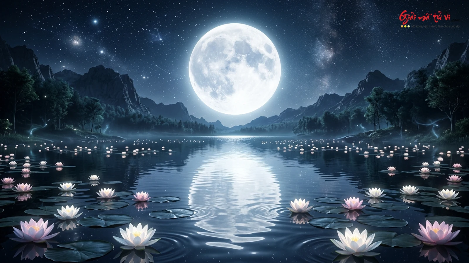 Mơ thấy trăng rằm tròn sáng soi bóng trên hồ sen tĩnh lặng ngát hương - Điềm báo bình an tâm hồn và phúc lộc thanh khiết