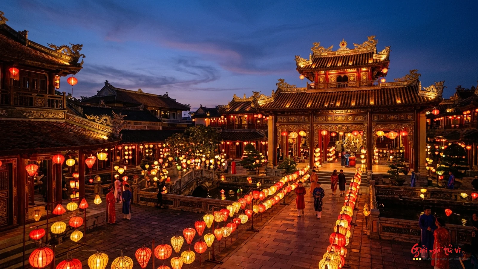 Đèn lồng đỏ hoàng cung rực rỡ trong đêm hội cung đình - Biểu tượng cát tường hỷ sự và vượng khí Vận 9 Cửu Tử Hỏa Tinh