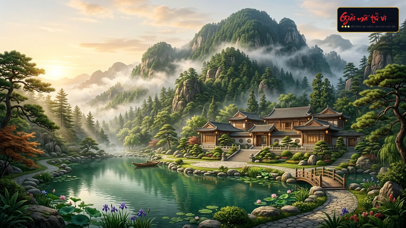 Thế đất phong thủy Huyền Vũ Tọa Sơn Tụ Thủy với dãy núi vững chãi hậu chẩm và hồ nước tụ tài lộc Vận 9
