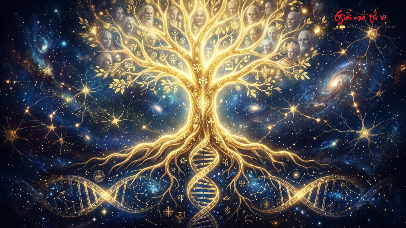 Mô hình nghệ thuật Cây Sinh Mệnh kết nối chuỗi xoắn kép DNA và vô thức tập thể tổ tiên theo tâm lý học Carl Jung - Ký ức huyết thống vĩnh cửu