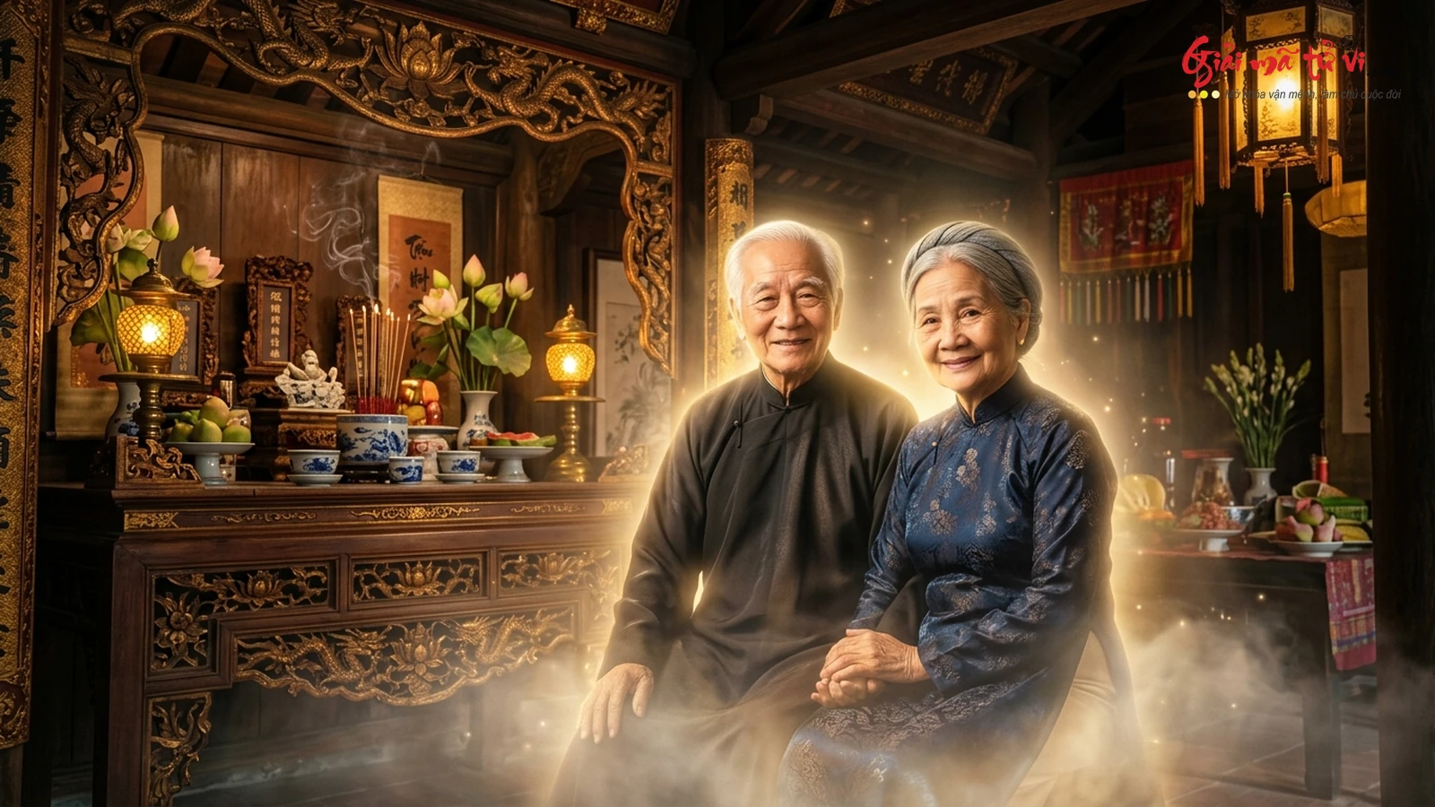 Mơ thấy ông bà tổ tiên hiển linh mỉm cười hiền từ tỏa ánh hào quang ấm áp bên bàn thờ gia tiên linh thiêng - Điềm báo đại phúc đức trường tồn