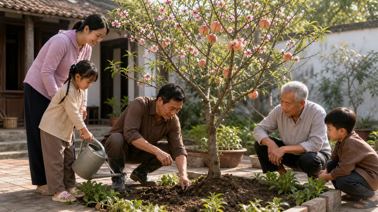 Gia đình và chuyên gia làm vườn chọn vị trí nhiều ánh sáng và thoát nước tốt cho cây đào