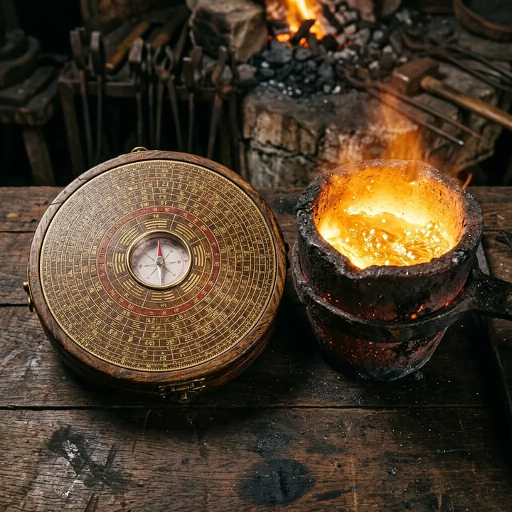 Bàn trà phong thủy tinh tế với quả cầu thạch anh vàng và vật phẩm trợ mệnh cho người mang nạp âm Bạch Lạp Kim