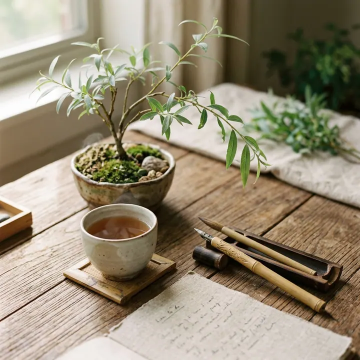 Góc làm việc tĩnh lặng và ấm áp với nội thất gỗ tự nhiên của tuổi Quý Mùi mệnh Dương Liễu Mộc