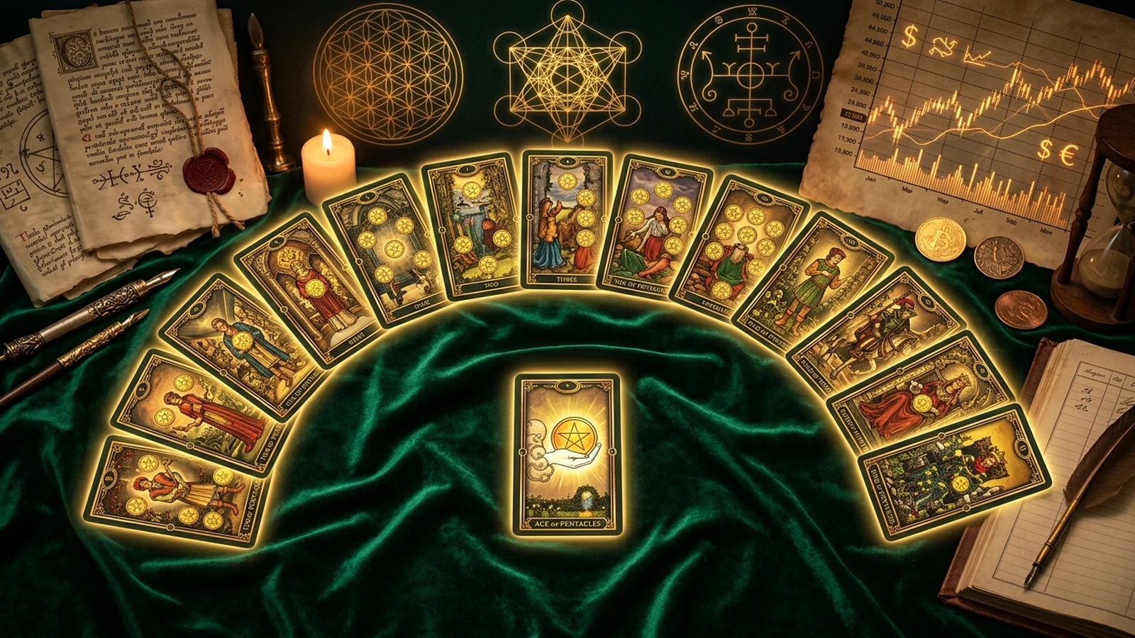 Ma Trận 14 Lá Pentacles Trong Tarot – Bản đồ tiến trình kinh doanh từ gieo mầm hạt giống Ace of Pentacles đến đế chế tài chính bền vững Ten & King of Pentacles