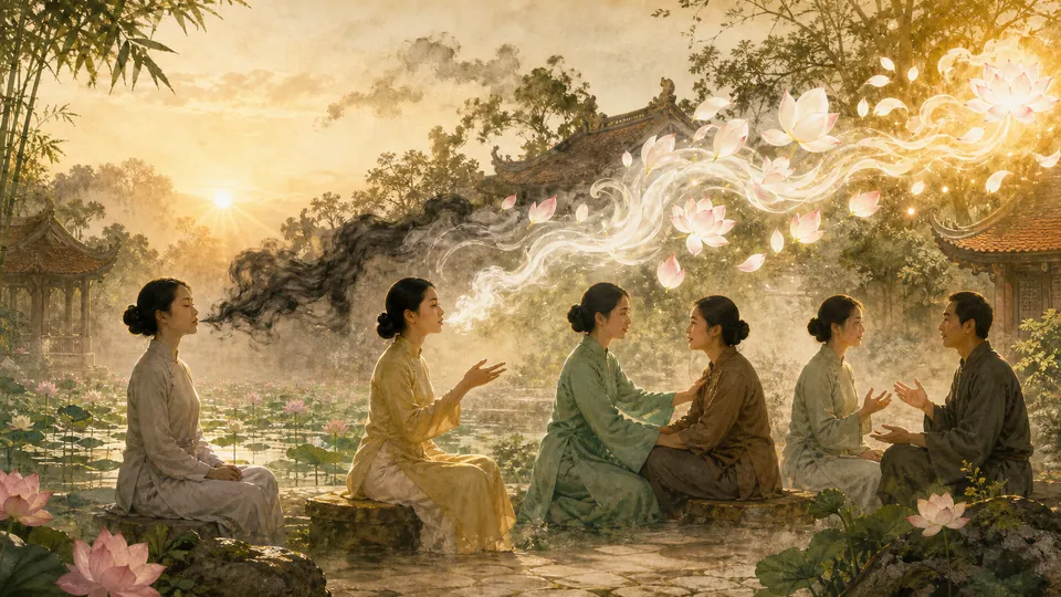 Minh họa bốn thực hành chuyển hóa lời nói theo tinh thần chánh ngữ