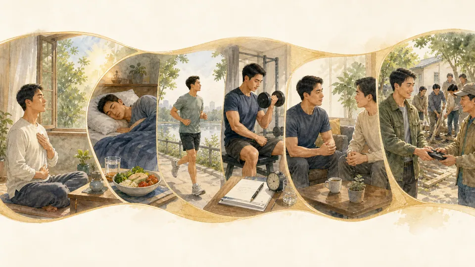 Năm tầng tự rèn luyện gồm chú tâm sức khỏe nền tảng thể chất giao tiếp và hành động có đạo đức