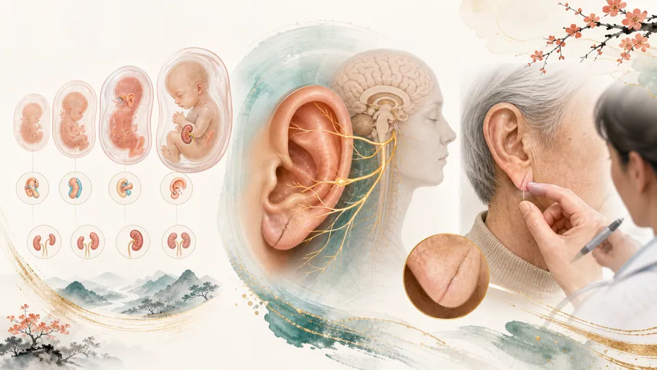 Minh họa phát triển phôi thai tai dây thần kinh phế vị và nếp dái tai