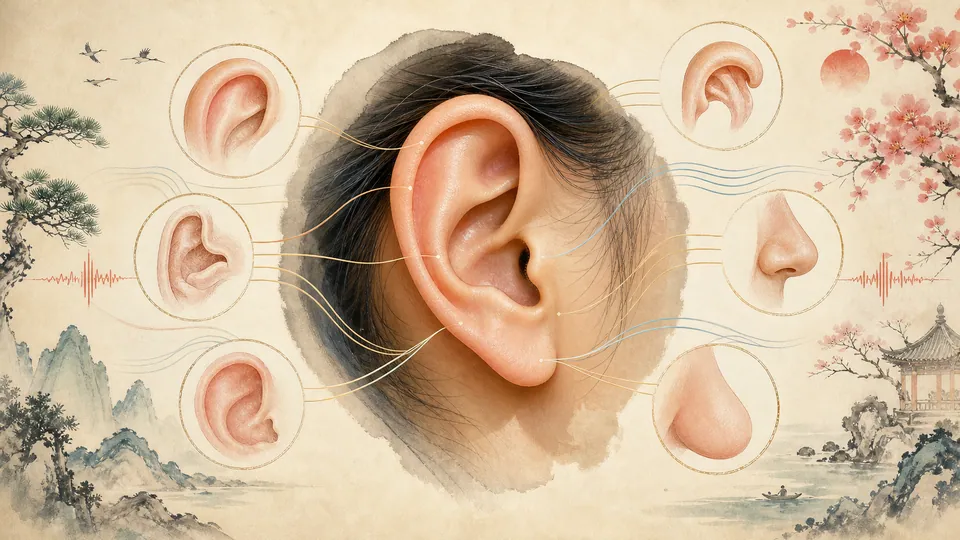 Minh họa cấu trúc giải phẫu tai ngoài với các nếp sụn chính