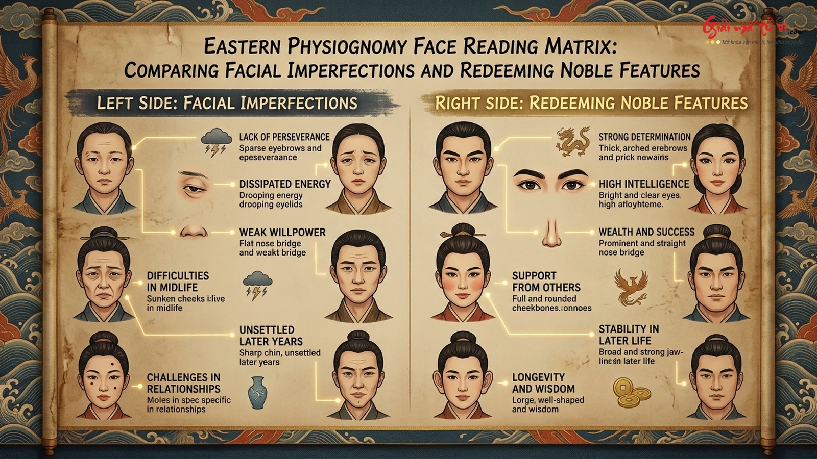 Ma trận đối chiếu Phá Tướng Hữu Cứu và Cát Tướng Ngộ Phá trong nhân tướng học Á Đông