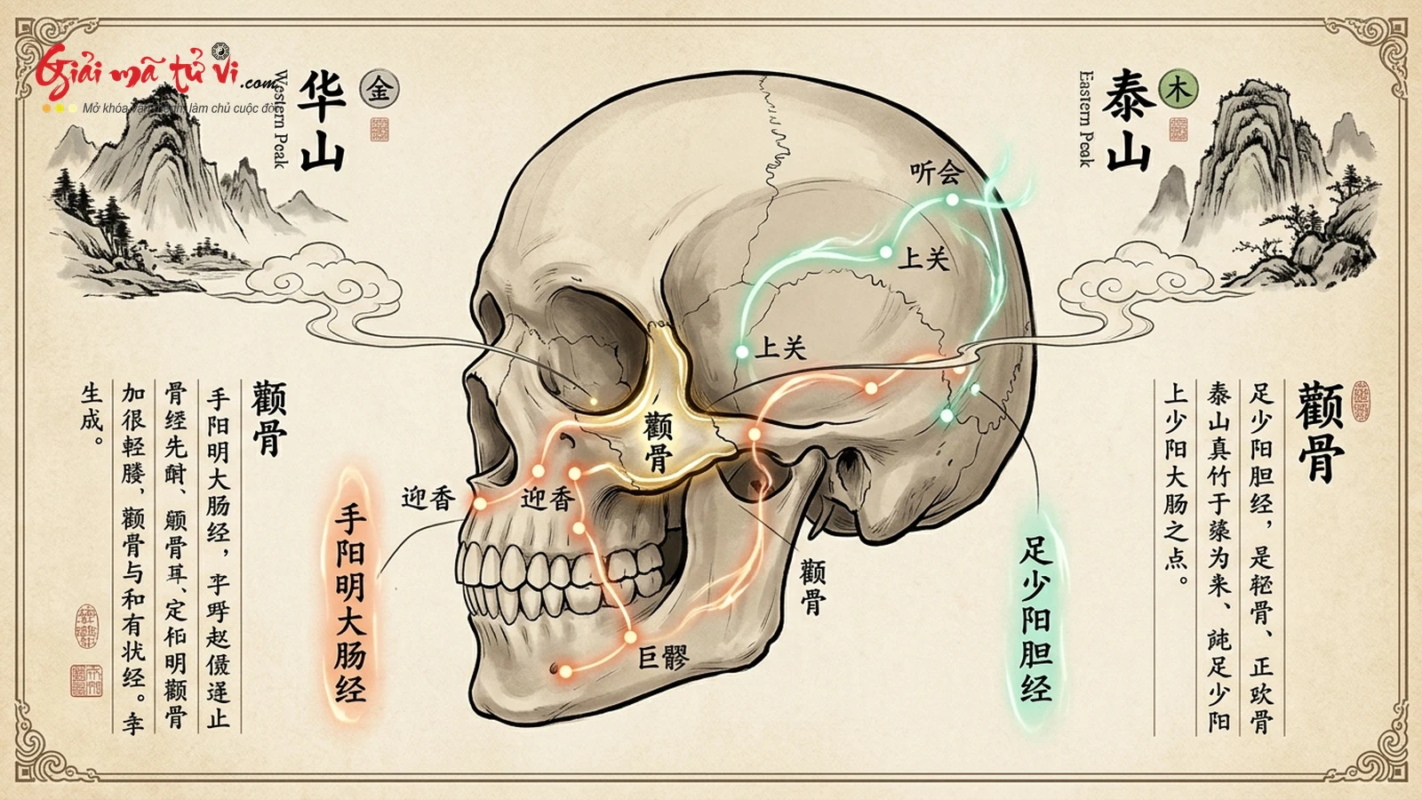 Đồ hình cấu trúc giải phẫu xương gò má Zygomatic bone và thế Ngũ Nhạc Triều Củng trong Nhân tướng học Á Đông