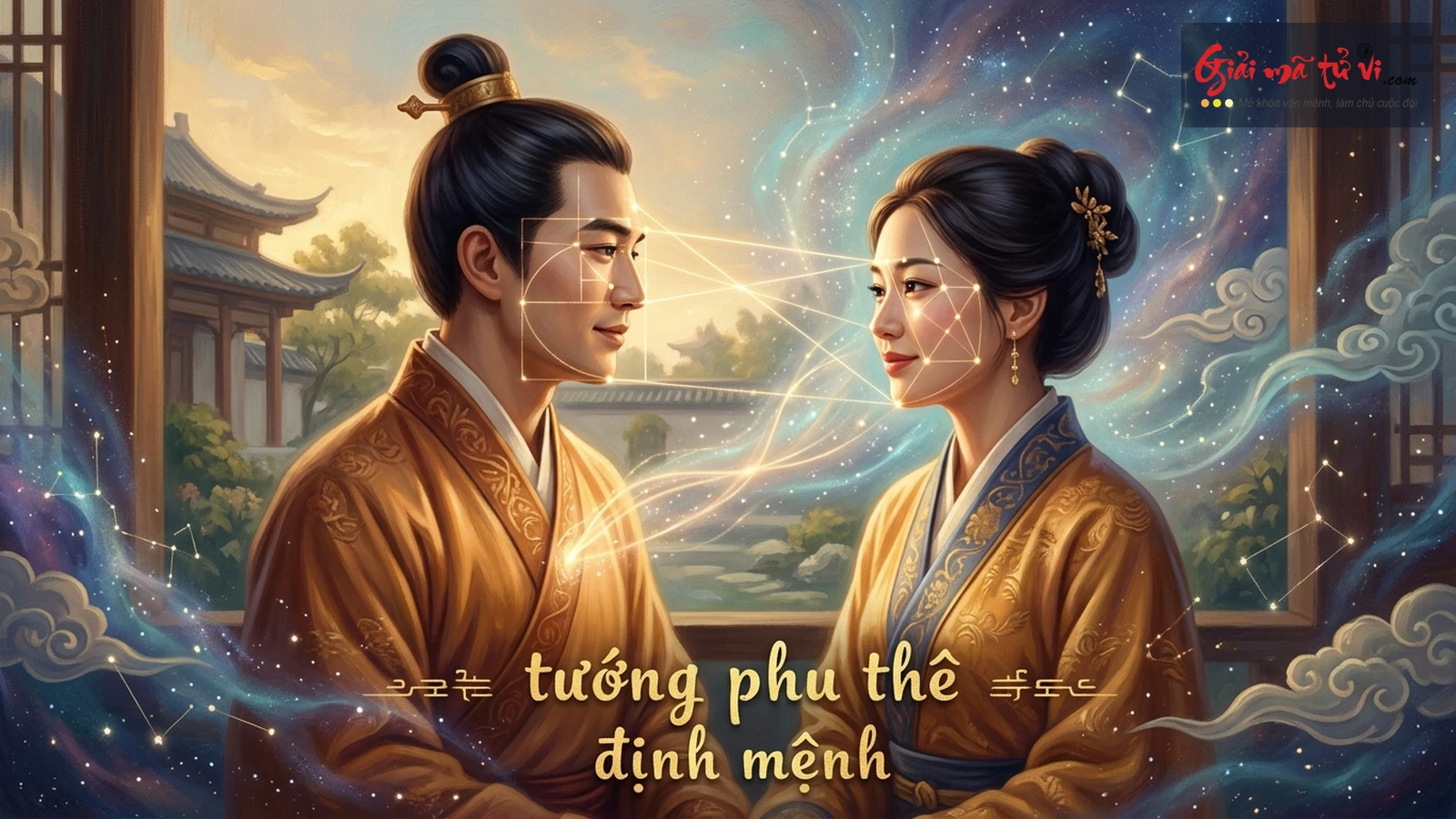 Đồ hình nghệ thuật biểu thị tướng phu thê hòa hợp giữa hai khuôn mặt nam nữ với sự đồng điệu thần thái và trường năng lượng phúc khí