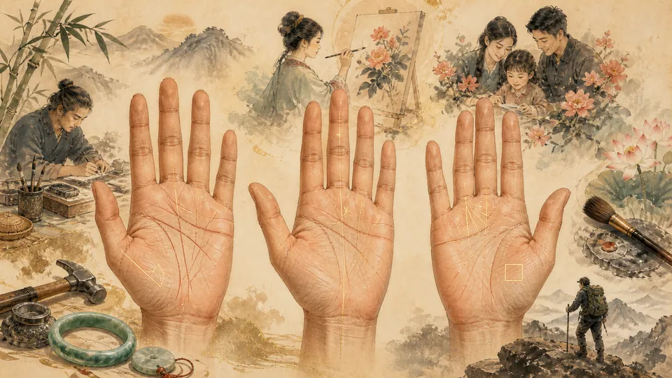 Minh họa các đường chỉ phụ và hình mẫu biểu tượng trong chỉ tay truyền thống