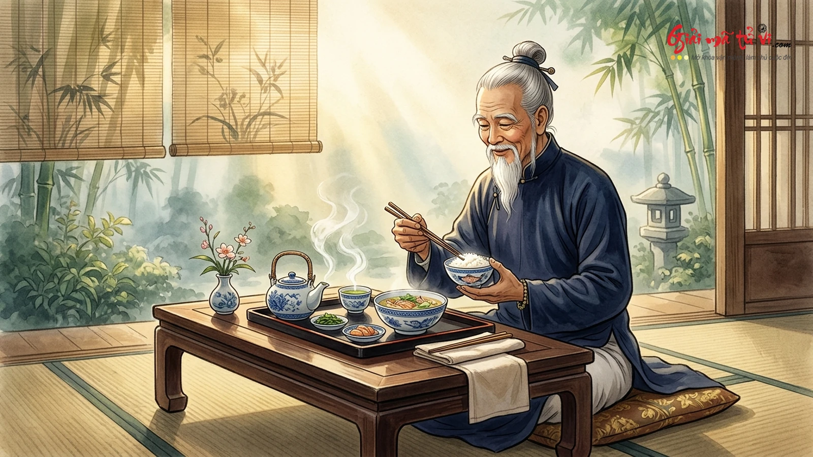 Khắc họa phong thái ẩm thực thanh tao tĩnh tại của bậc hiền triết theo thế Long Thực Hổ Thực trong Thực Tướng Pháp