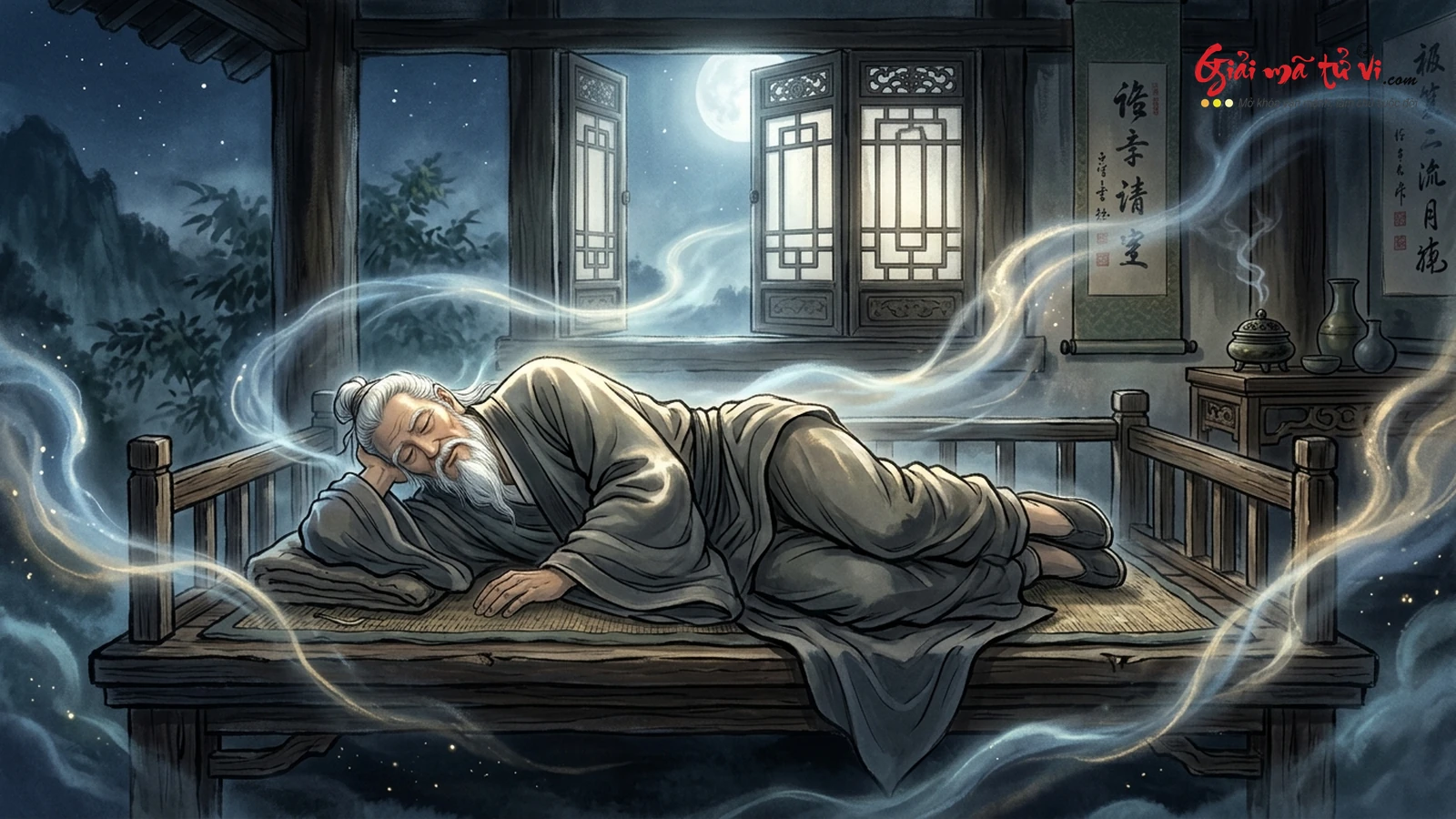 Thế nằm ngủ Long Ngọa thanh tịnh uốn cong như cánh cung thở êm như rùa trong Ngọa Tướng Pháp mang lại trường thọ và phúc đức