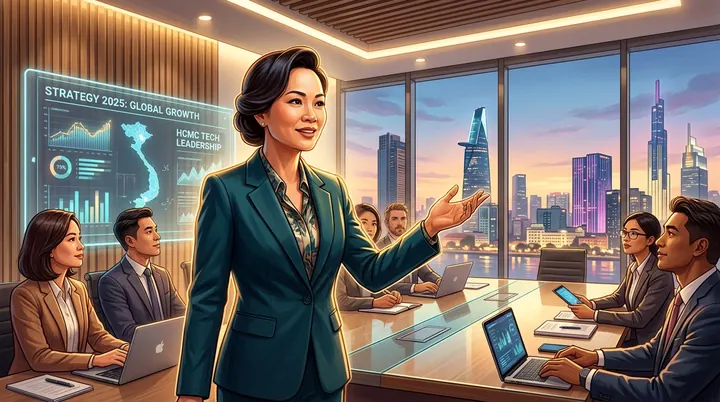 Nhà lãnh đạo tri thức với vầng trán sáng sủa phong thái điềm đạm đang hoạch định chiến lược kinh doanh