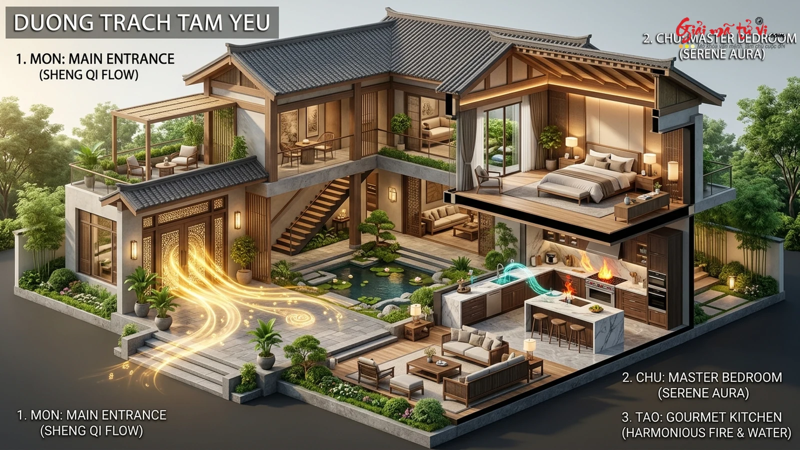 Sơ Đồ Kiến Trúc Dương Trạch Tam Yếu: Bố Trí Môn (Cửa), Chủ (Phòng Ngủ), Táo (Bếp Nấu)