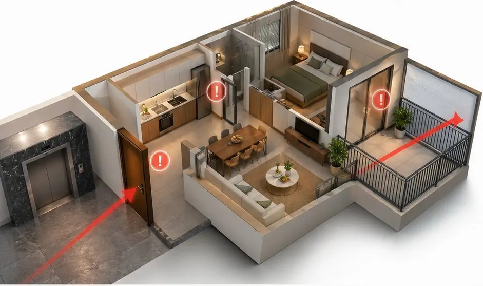 Hóa Giải Căn Hộ Chung Cư: 12 Lỗi Phong Thủy Thường Gặp Và Cách Sửa: nhận diện căn hộ chung cư có lỗi cửa, bếp, phòng ngủ, ban công hoặc hành lang khó thay đổi kết cấu trong cửa căn hộ, phòng khách, bếp, phòng ngủ và ban công
