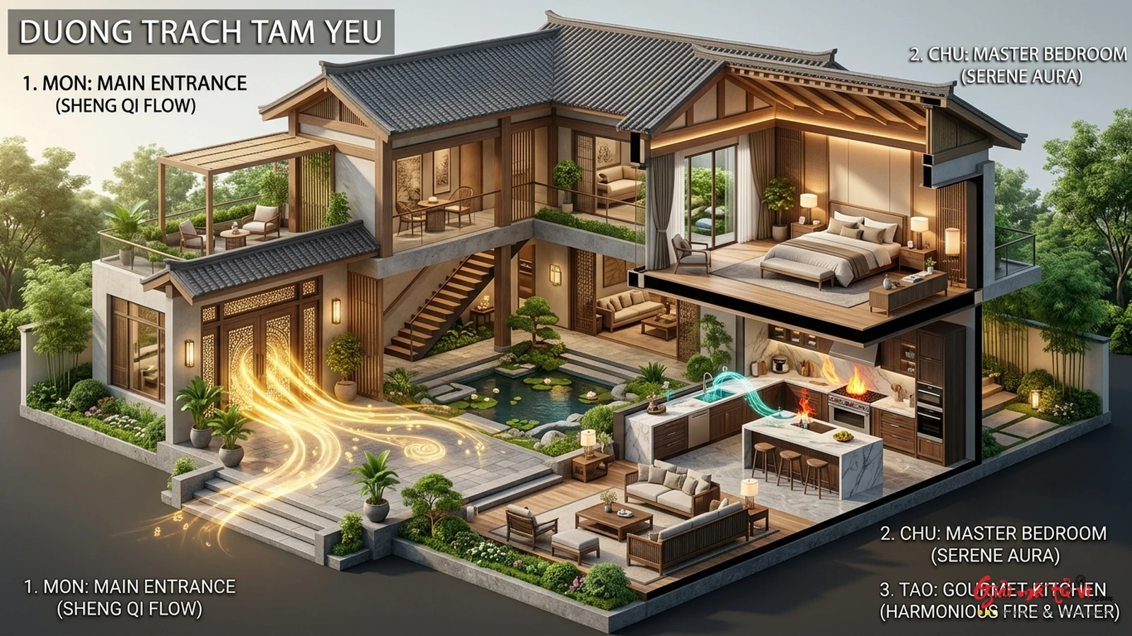 Bản đồ Tứ Tượng Tứ Thú trong phong thủy Loan Đầu: Tả Thanh Long, Hữu Bạch Hổ, Tiền Chu Tước, Hậu Huyền Vũ