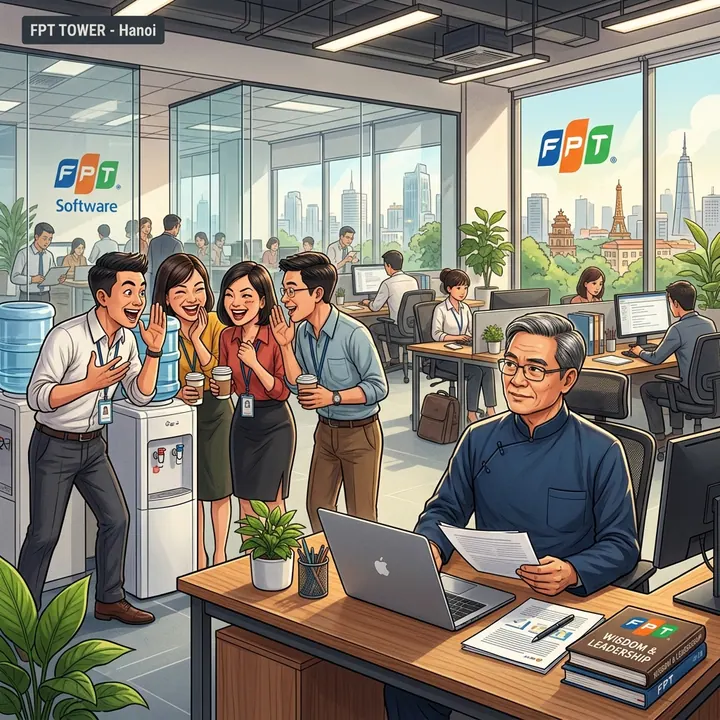 Vị lãnh đạo mẫn tuệ tại văn phòng FPT Tower Hà Nội điềm tĩnh giữ khoảng cách với nhóm người tiểu nhân