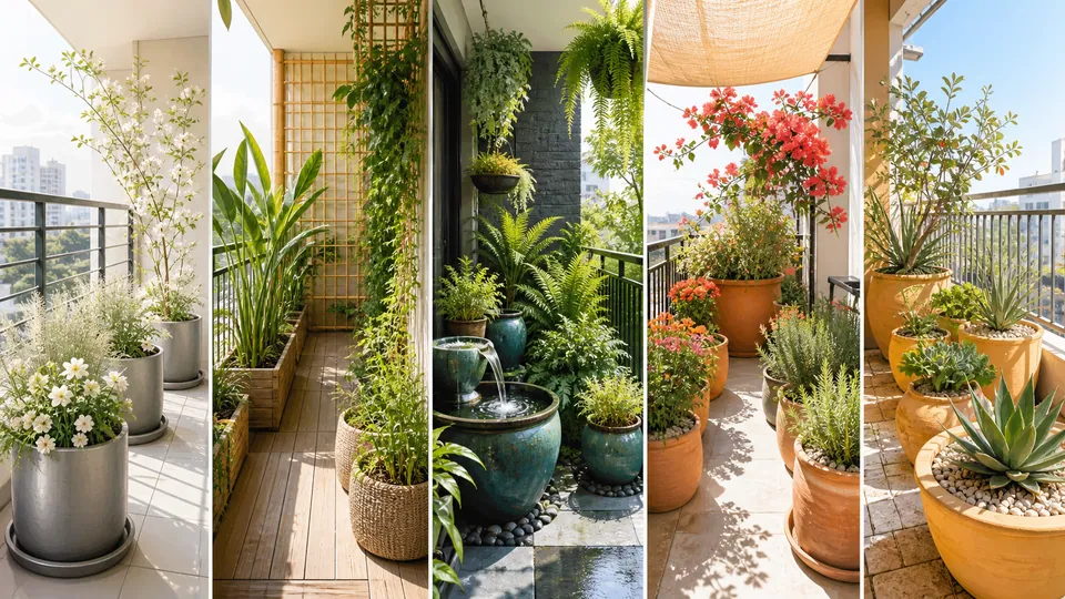 Năm khu vườn ban công theo Kim Mộc Thủy Hỏa Thổ với cây chậu ánh sáng và thoát nước phù hợp