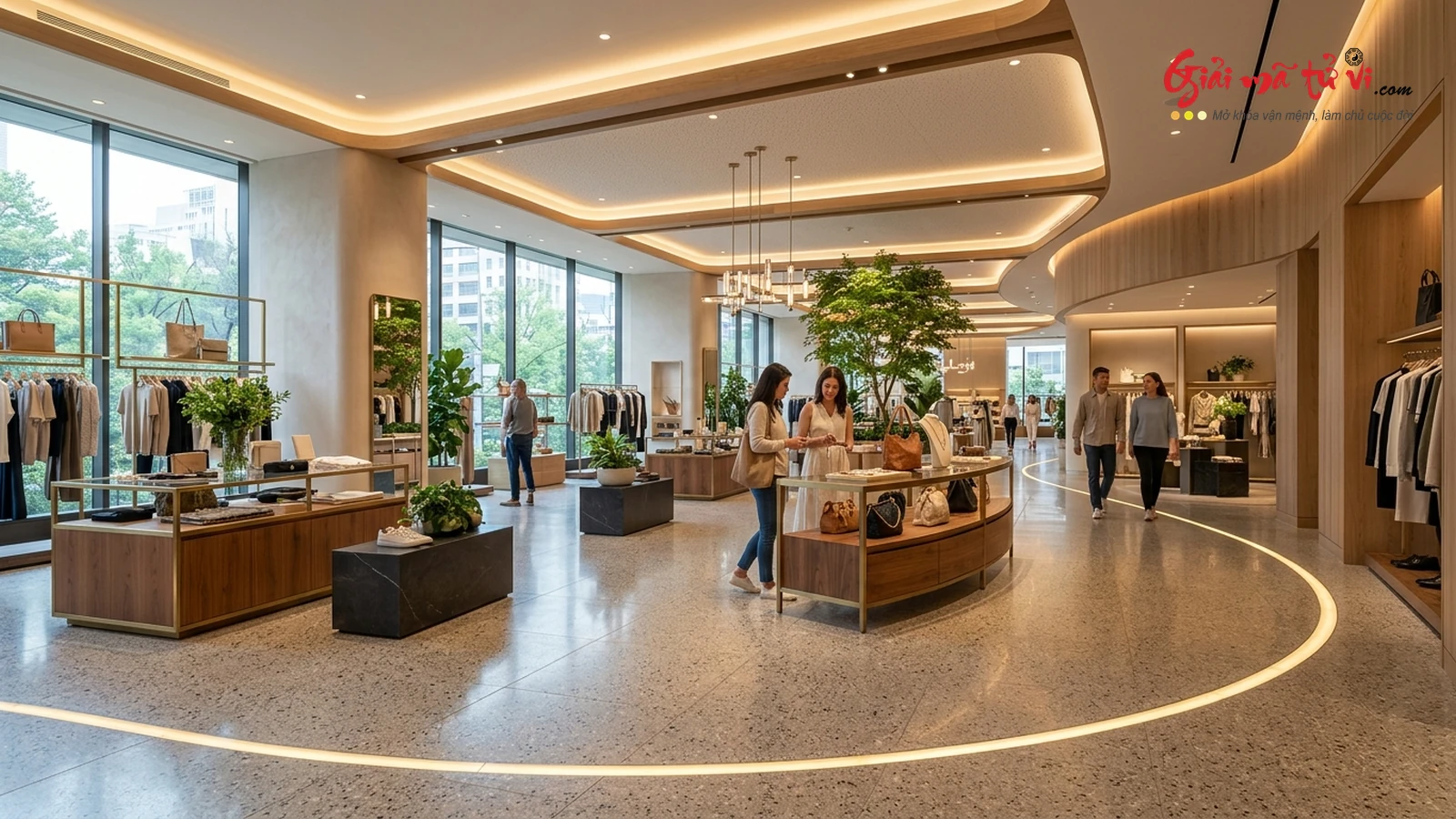 Khí động học lối đi khách hàng showroom bán lẻ uốn lượn mềm mại tàng phong tụ khí