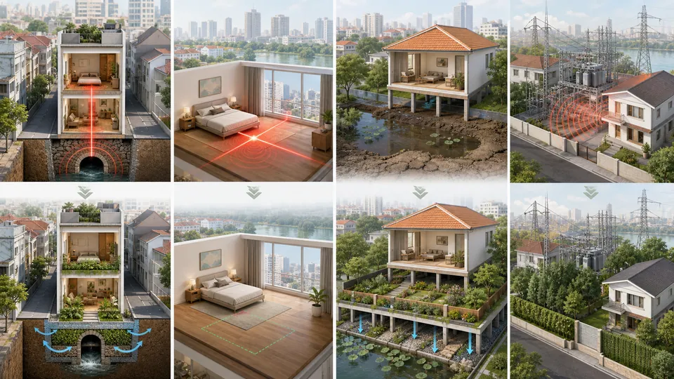 Các phương án giảm ảnh hưởng địa sát cho nhà phố chung cư nền ao lấp và nhà gần trạm điện