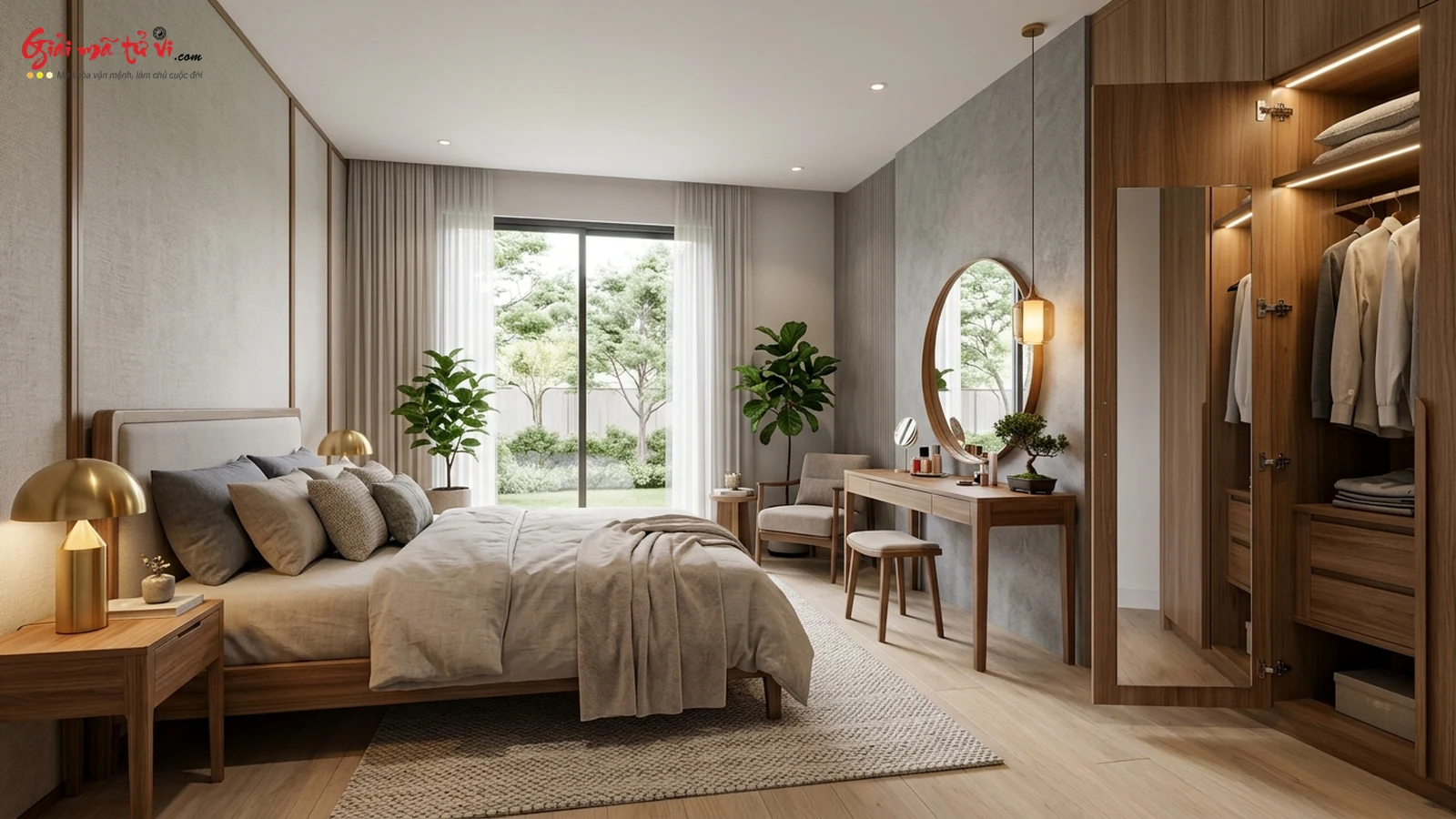Bố trí bàn trang điểm và tủ quần áo ẩn gương phong thủy trong phòng ngủ Master – Hóa giải ảo giác đoạt phách bảo vệ hôn nhân