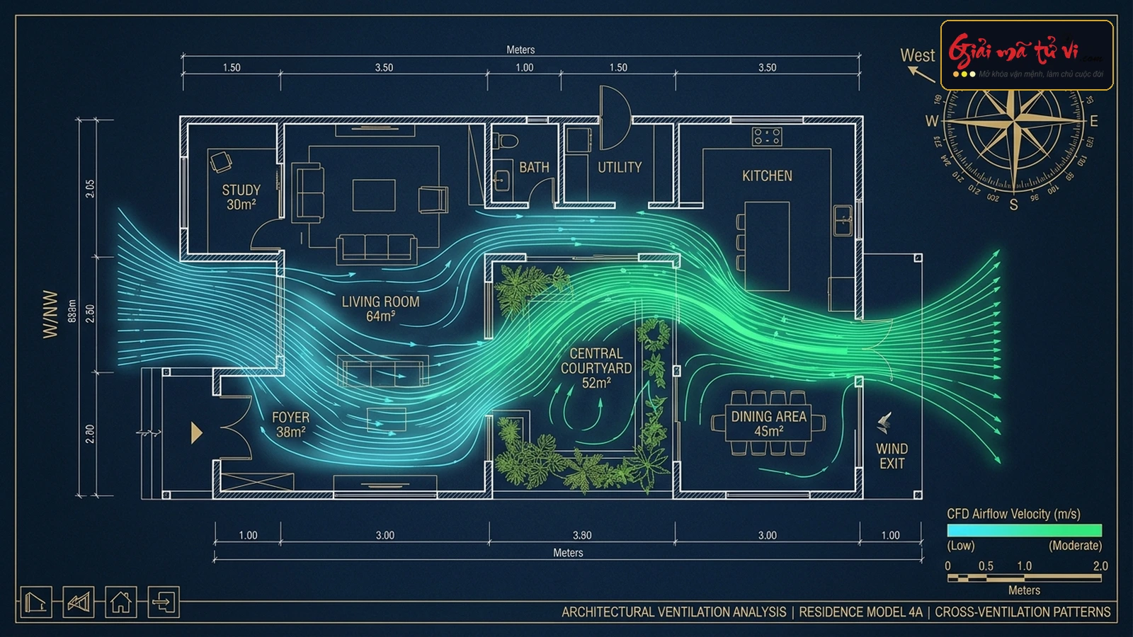 Bản đồ mô phỏng khí động học CFD mặt bằng thông gió tự nhiên 24 sơn hướng chuẩn phong thủy