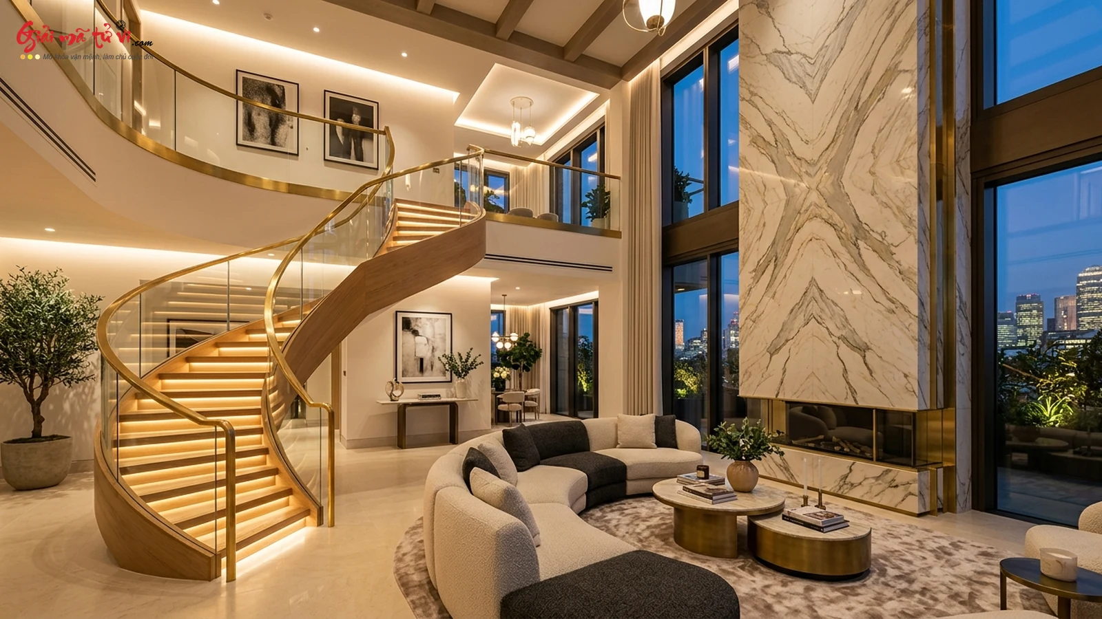 Khí Động Học Phòng Khách Thông Tầng Căn Hộ Duplex Cầu Thang Xoắn Tụ Khí Sinh Tài