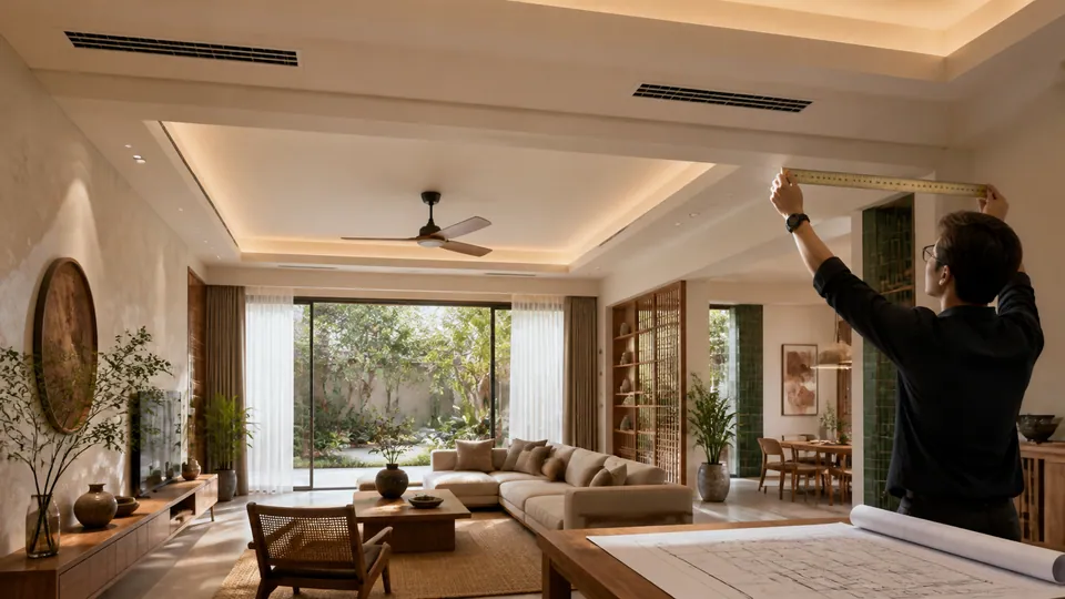 Thiết kế trần thạch cao giấu dầm với chiếu sáng và thông gió hợp lý