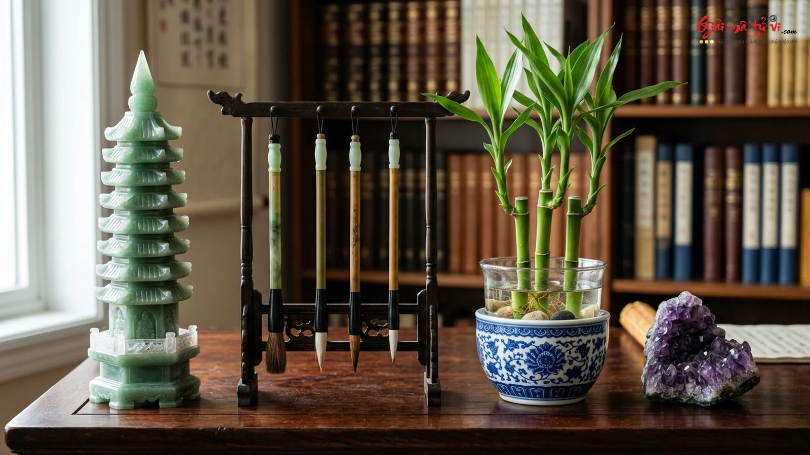 Pháp bảo kích hoạt Văn Xương Khí: Tháp Văn Xương 9 tầng, Tứ Bút Khai Vận, 4 cành Trúc Phú Quý và Cầu Thạch Anh Tím
