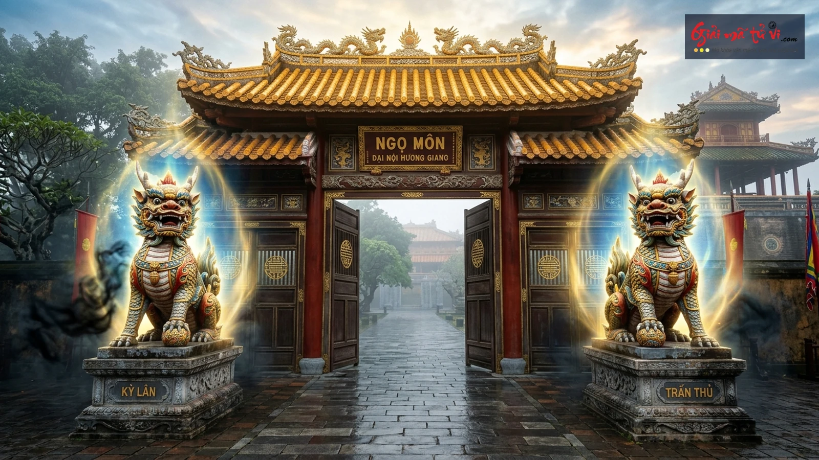 Cặp Thần Thú Kỳ Lân và Nghê Đồng Uy Nghiêm Trấn Khí Cửa Chính