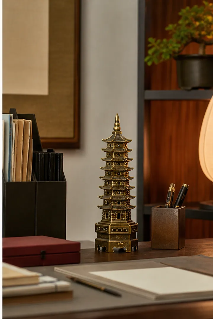 Tháp Văn Xương được đặt trong góc học tập sạch, tránh giấy tờ bừa bộn