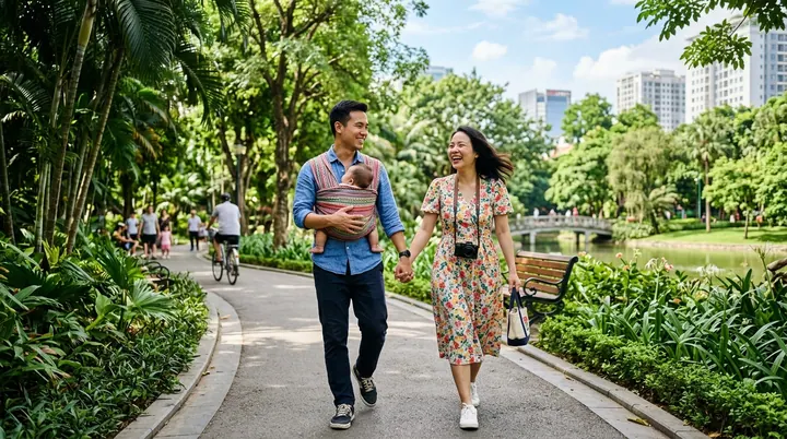 Các thế hệ ông bà cha mẹ ngồi quây quần trò chuyện thân tình bên bàn tiệc trà thanh đạm ngày sum họp gia đình