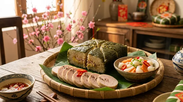 Mâm lễ cúng ngày Rằm tháng Giêng Tết Nguyên Tiêu với chè trôi nước, hoa tươi thanh khiết và hương trầm trang nghiêm