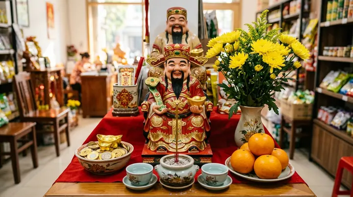 Không gian bàn thờ gia tiên sum vầy ngày Tết Nguyên Đán đầu xuân ấm áp khói hương
