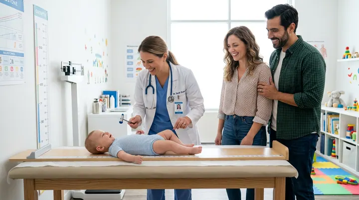 Nữ bác sĩ đo chiều cao cân nặng kiểm tra sức khỏe nhi khoa bé