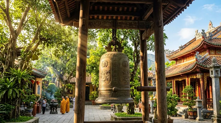 Không gian văn hóa tín ngưỡng truyền thống Việt Nam trang nghiêm với lư hương đồng hoa cúc vàng và đèn nến ấm cúng